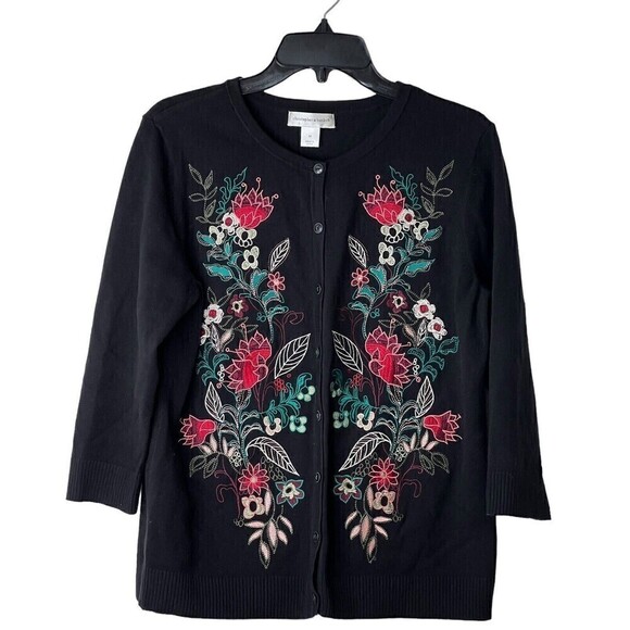 🔥 Christopher & Banks Hand Embroidered Cardigan Sweater Buttons Size M Med - Picture 1 of 9